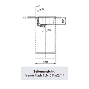 Franke Flash Edelstahlspüle mit Becken 340 x 370 mm und 150 mm Beckentiefe