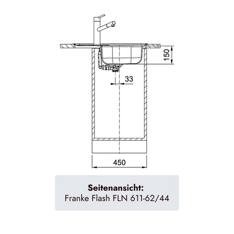 Franke Flash Edelstahlspüle mit Becken 340 x 370 mm und 150 mm Beckentiefe