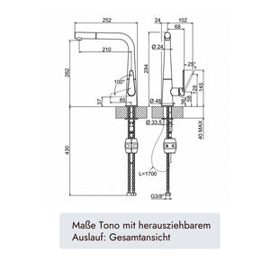 systemceram Tono Armatur mit 1700 mm Schlauchlänge und G 3/8 Zoll Anschluss