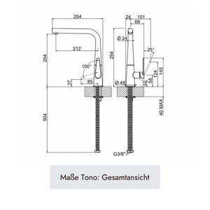 systemceram Tono Küchenmischer mit 264 mm Höhe, 212 mm Ausladung und Einhebelbedienung