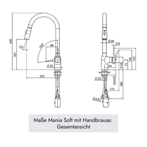 MANIA Soft Armatur von systemceram mit 235 mm Ausladung und 360 Grad Schwenkbereich