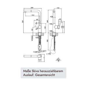 SKIVA Armatur von systemceram aus massivem Edelstahl mit 352 mm Gesamthöhe