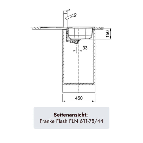 Franke Flash Edelstahlspüle mit Becken 340 x 370 mm und 150 mm Beckentiefe
