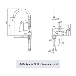 Küchenarmatur systemceram MANIA Soft mit 380 mm Armaturenhöhe und integriertem Durchflussbegrenzer