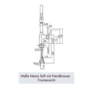 Küchenarmatur MANIA Soft mit 430 mm Armaturenhöhe und flexiblem ausziehbarem Auslauf