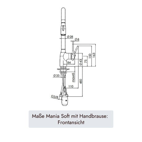 Küchenarmatur MANIA Soft mit 430 mm Armaturenhöhe und flexiblem ausziehbarem Auslauf