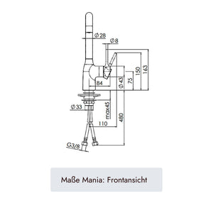 systemceram MANIA Küchenarmatur mit Festauslauf, 380 mm Höhe und 220 mm Ausladung