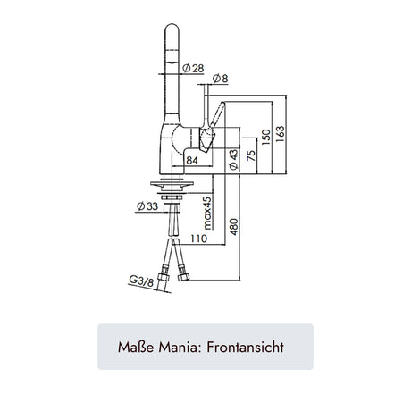 systemceram MANIA Küchenarmatur mit Festauslauf, 380 mm Höhe und 220 mm Ausladung