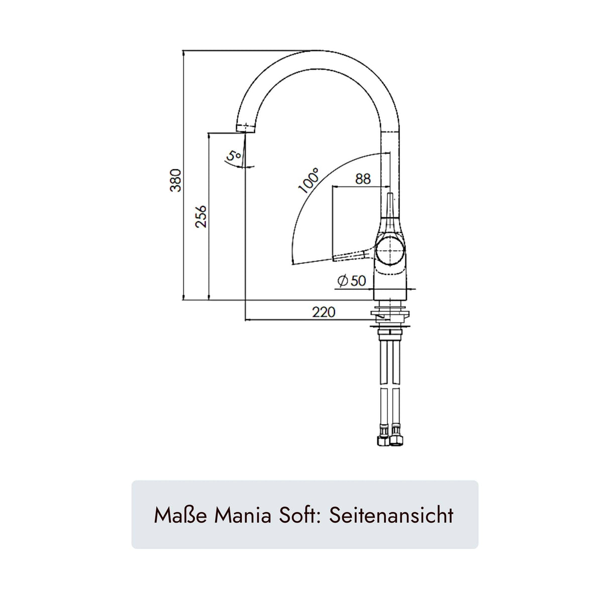 systemceram MANIA Soft Küchenarmatur mit 380 mm Höhe und rundem Festauslauf