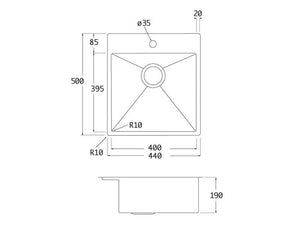 Lavabo Kubus 440 Soft Edelstahlspüle