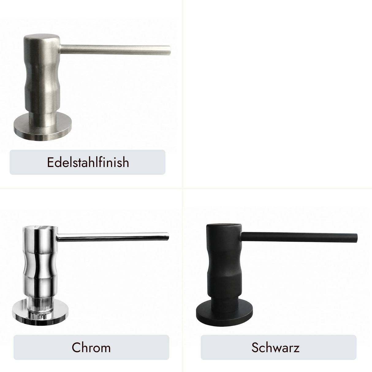systemceram Spülmittelspender SLIM in Chrom, Edelstahlfinish oder Schwarz passend für alle Spülen