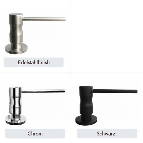 systemceram Spülmittelspender SLIM in Chrom, Edelstahlfinish oder Schwarz passend für alle Spülen