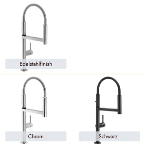 systemceram Move Armatur in Chrom, Edelstahlfinish oder Schwarz für stilvolle Küchenplanungen