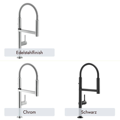 systemceram Move Armatur in Chrom, Edelstahlfinish oder Schwarz für stilvolle Küchenplanungen
