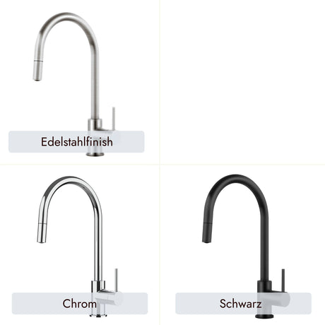 Systemceram Fresh Küchenarmatur in Chrom, Edelstahlfinish oder Schwarz erhältlich