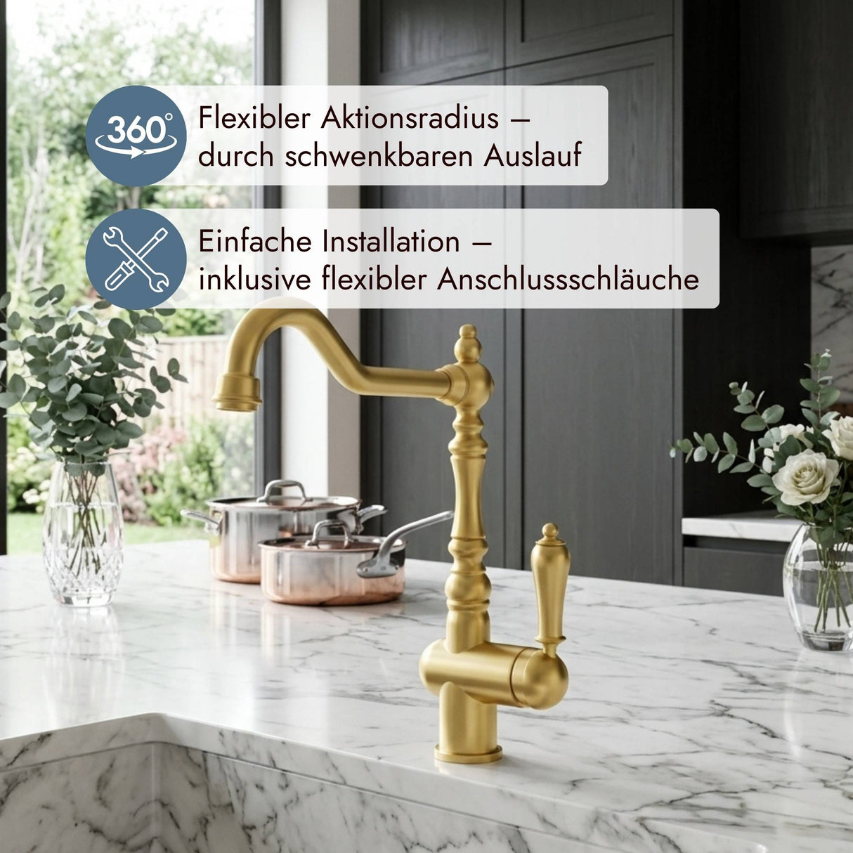 Hochwertiger Systemceram Rubi Einhebelmischer mit 360 Grad schwenkbarem Auslauf