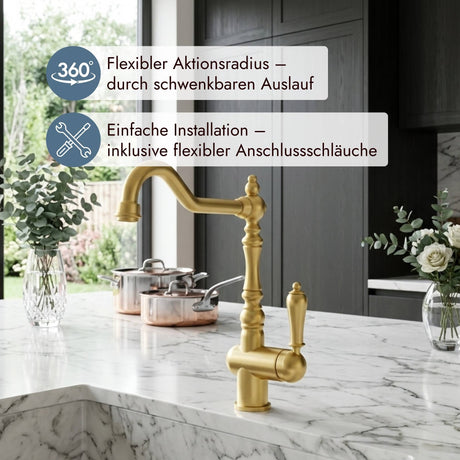 Hochwertiger Systemceram Rubi Einhebelmischer mit 360 Grad schwenkbarem Auslauf