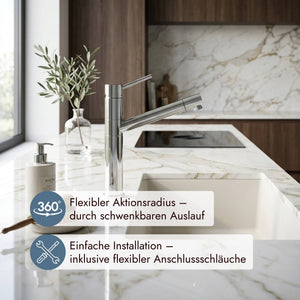 Systemceram Snow Einhebelmischer mit reduzierter Formensprache für den funktionalen Spülbereich
