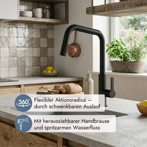 systemceram Offeo Armatur mit ausziehbarem Auslauf für flexible Nutzung im Küchenalltag