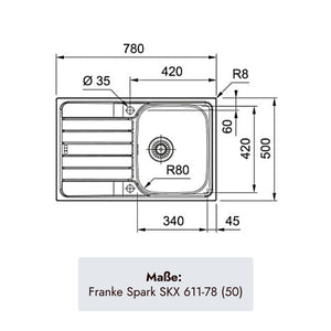 Franke Spark SKX 611-78 (50) Edelstahlspüle 780 x 500 mm mit Becken 340 x 420 x 160 mm