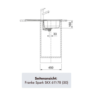 Franke Spark SKX 611-78 (50) Edelstahlspüle mit reversibler Abtropffläche und 3 1/2 Zoll Ablauf