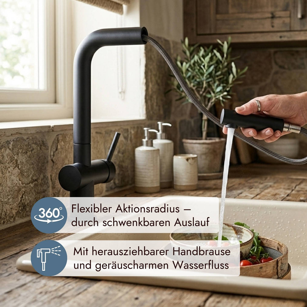 Systemceram Sila Einhebelmischer mit 360 Grad Schwenkbereich und herausziehbarem Auslauf