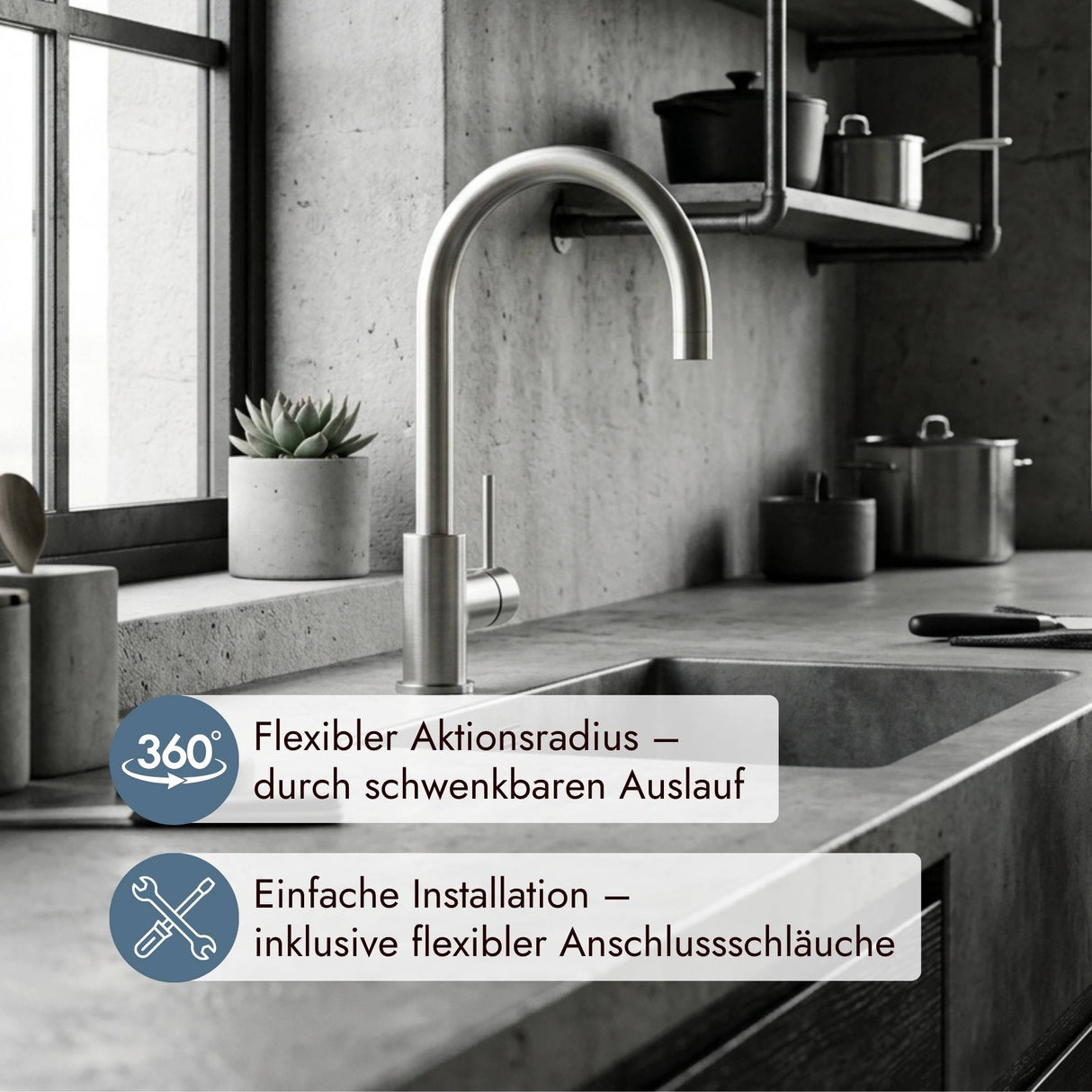Moderne Systemceram Fresh Küchenarmatur mit 360 Grad schwenkbarem Auslauf