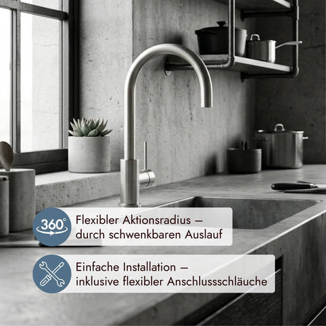 Moderne Systemceram Fresh Küchenarmatur mit 360 Grad schwenkbarem Auslauf