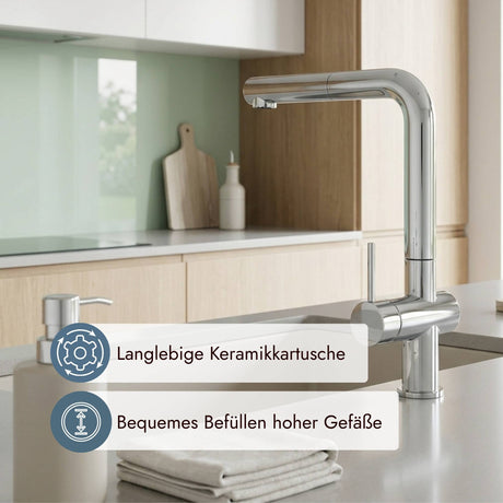 Systemceram Sila Küchenarmatur in Kupfer mit ausziehbarem Auslauf und warmer Metalloptik