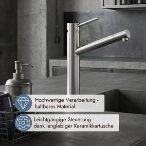 Moderne Küchenarmatur Systemceram Snow mit schlankem Hebel und geradem Auslauf