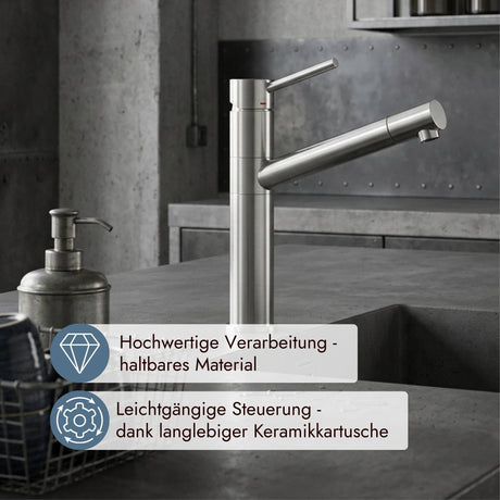 Moderne Küchenarmatur Systemceram Snow mit schlankem Hebel und geradem Auslauf