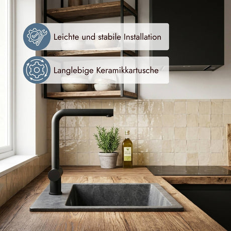 systemceram SILA Armatur mit schlankem Design, zuverlässiger Bedienung und hochwertiger Verarbeitung für den täglichen Einsatz am Spülplatz