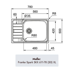 Franke Spark Einbauspüle 780 x 500 mm aus gebürstetem Edelstahl für moderne Küchen