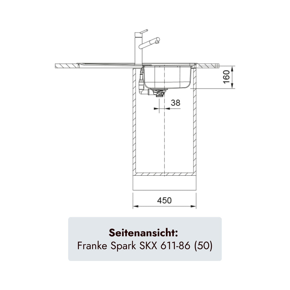 Franke Spark SKX 611-86 (50) Einbauspüle aus gebürstetem Edelstahl mit 3 1/2 Zoll Ablauf für Unterschränke ab 45 cm