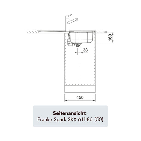Franke Spark SKX 611-86 (50) Einbauspüle aus gebürstetem Edelstahl mit 3 1/2 Zoll Ablauf für Unterschränke ab 45 cm