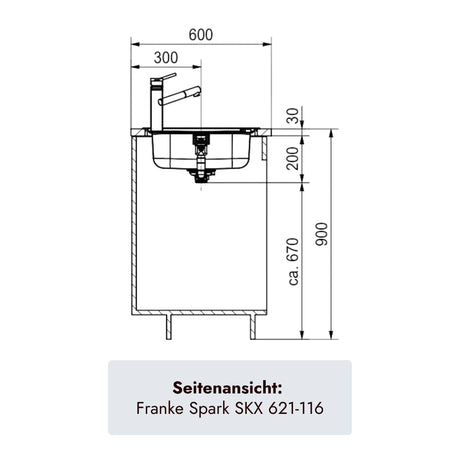 Franke Spark SKX 621-116 Doppelbecken-Spüle aus Edelstahl mit 3½-Zoll-Ablaufgarnituren, Excenterbedienung und Hahnlochbank