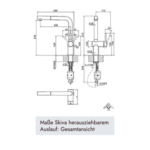 Systemceram Sila Küchenarmatur mit herausziehbarem Auslauf, 312 mm Höhe, 290 mm Tiefe und 360 Grad Schwenkbereich