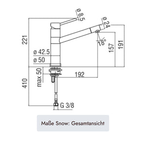 Systemceram Snow Küchenarmatur mit 410 mm Gesamthöhe, 221 mm Armaturenhöhe, 192 mm Ausladung, 157 mm Auslaufhöhe, Ø 24 mm Auslauf und G 3/8 Anschluss