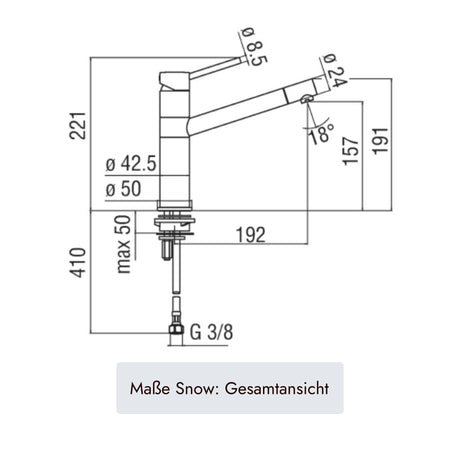 Systemceram Snow Küchenarmatur mit 410 mm Gesamthöhe, 221 mm Armaturenhöhe, 192 mm Ausladung, 157 mm Auslaufhöhe, Ø 24 mm Auslauf und G 3/8 Anschluss