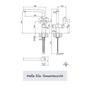 systemceram SILA Einhebelmischer mit 360° Schwenkbereich, Ø35-mm-Montagebohrung, G3/8"-Anschlüssen, Ø55-mm-Sockel und maximal 40 mm Plattenstärke