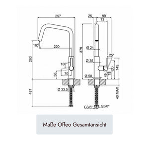 systemceram Offeo Küchenarmatur mit 379 mm Gesamthöhe, 220 mm Ausladung, 257 mm