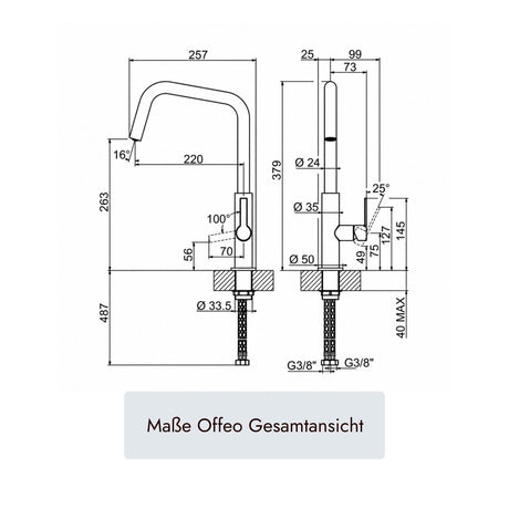 systemceram Offeo Küchenarmatur mit 379 mm Gesamthöhe, 220 mm Ausladung, 257 mm