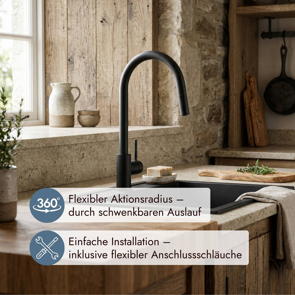 Systemceram Fresh Hochdruckarmatur mit ausziehbarem Auslauf und 360 Grad Schwenkbereich