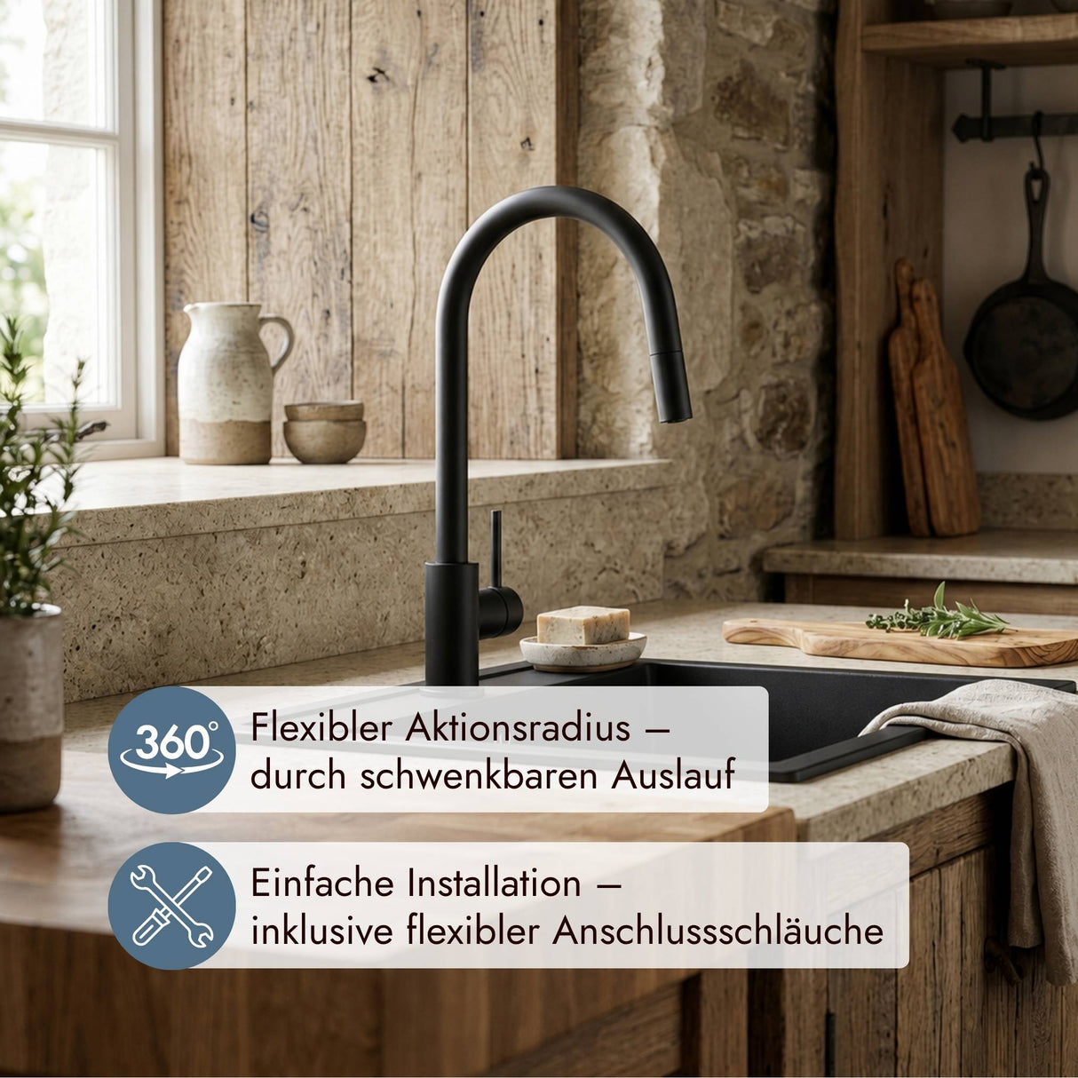 Systemceram Fresh Hochdruckarmatur mit ausziehbarem Auslauf und 360 Grad Schwenkbereich