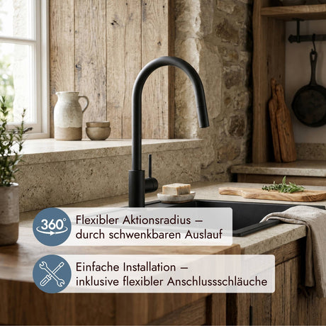 Systemceram Fresh Hochdruckarmatur mit ausziehbarem Auslauf und 360 Grad Schwenkbereich