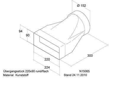 Übergang von Flachkanal auf Rundkanal 150 mm