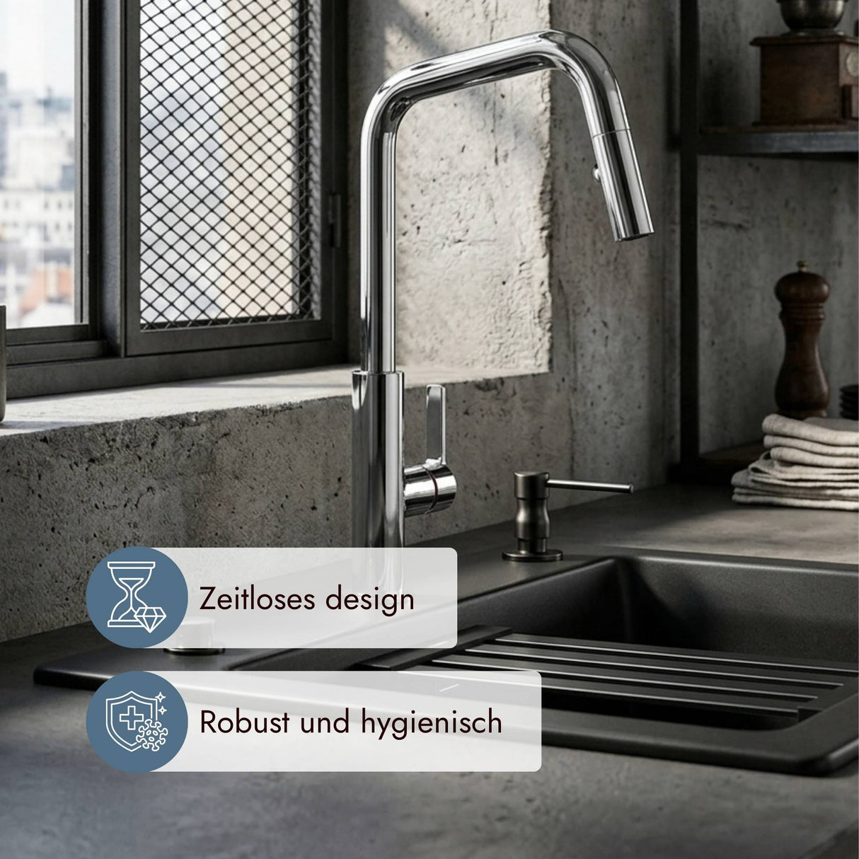systemceram Offeo Küchenarmatur  für moderne Küchen mit stilvollem Spülplatz