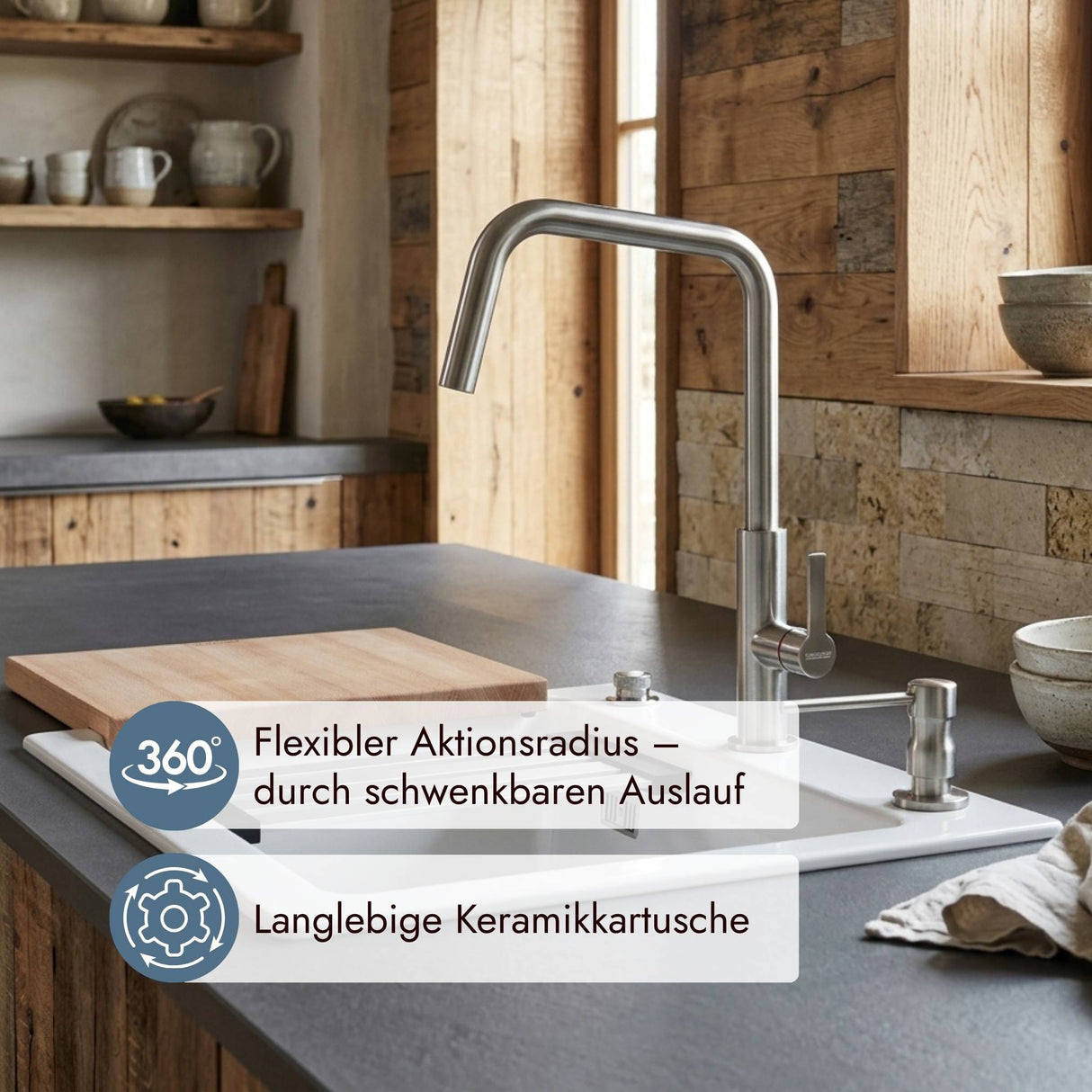 Moderne systemceram Offeo Küchenarmatur für komfortables Arbeiten an der Spüle