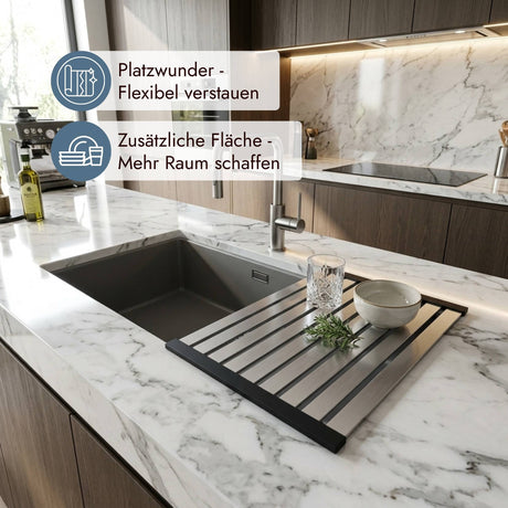 systemceram Premium Faltmatte als platzsparendes Spülenzubehör für Abtropfen, Abstellen und Arbeiten