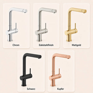 systemceram SILA Küchenarmatur erhältlich in Chrom, Edelstahlfinish, Schwarz, Mattgold und Kupfer